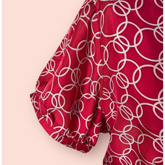 BARRIE PACE Ruby Red Tan Silk Short Sleeve Fitted Blouse Womens 18 2X Plus Top - Picture 5 of 9